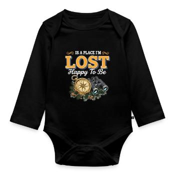 Camping Adventure Humor Lost Happy To Be Vintage - Organic Longsleeve Baby Bodysuit - black - Front
