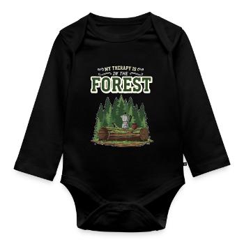 Camping Café Humor Meine Therapie ist im Wald - Baby Bio-Langarm-Body - Schwarz - Vorne