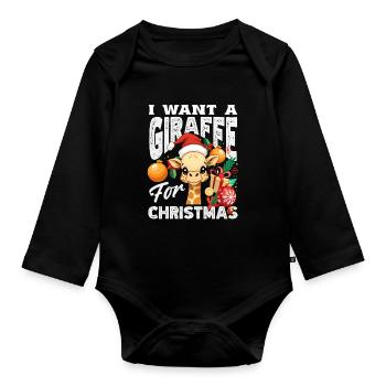 Je souhaite un Noël de girafe - Body Bébé bio manches longues - noir - Devant