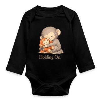 Anxious Monkey Plush Toy Solace - Organic Longsleeve Baby Bodysuit - black - Front