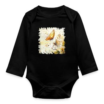 Watercolor butterflies - Organic Longsleeve Baby Bodysuit - black - Front