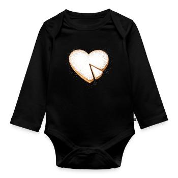 Heart Shaped Cake with Powdered Sugar Illustration - Organic Longsleeve Baby Bodysuit - black - Front