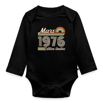 50th Birthday Gift - Born in March 1976 - Organic Longsleeve Baby Bodysuit - black - Front