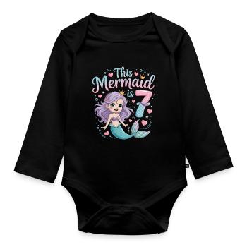 Meerjungfrau 7. Geburtstag 7 Jahre - Baby Bio-Langarm-Body - Schwarz - Vorne