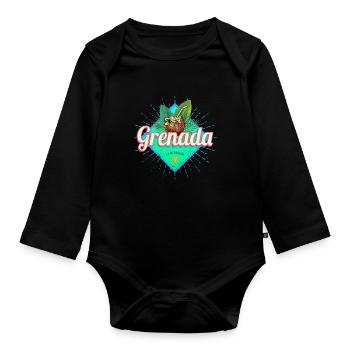 Grenada Karibik Urlaub Vintage Insel Souvenir - Baby Bio-Langarm-Body - Schwarz - Vorne