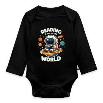 Reading is out of this world - Organic Longsleeve Baby Bodysuit - black - Front