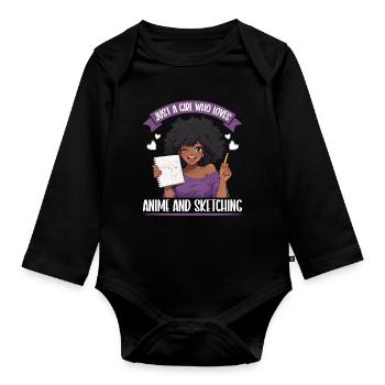 Juste une fille qui adore l’anime et dessine des otaku - Body Bébé bio manches longues - noir - Devant