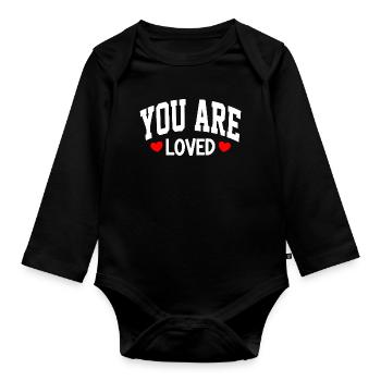 You Are Loved Heart Typography - Organic Longsleeve Baby Bodysuit - black - Front
