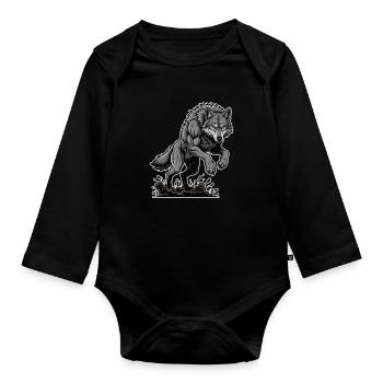 Werwolf Mighty Racing Maskottchen Wolf - Baby Bio-Langarm-Body - Schwarz - Vorne