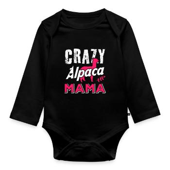 Crazy Alpaca Mama Funny Alpaca Lover Design - Organic Longsleeve Baby Bodysuit - black - Front
