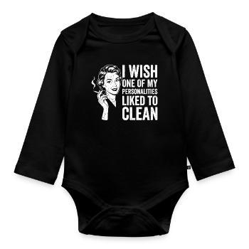 Haushalt Humor Shirt für Frauen - Baby Bio-Langarm-Body - Schwarz - Vorne