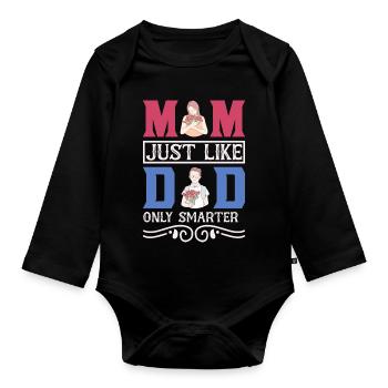 Cadeau drôle de maman – Comme papa, mais avec un t-shirt plus malin - Body Bébé bio manches longues - noir - Devant