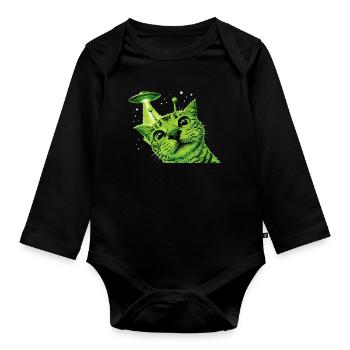 Alien Cat UFO - Baby Bio-Langarm-Body - Schwarz - Vorne