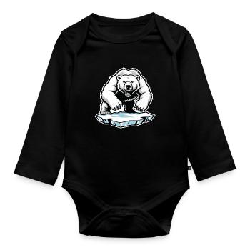 Ours Polaire Arctique Banquise Mascotte Bear - Body Bébé bio manches longues - noir - Devant