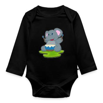 Elephant Musician Drum Music - Organic Longsleeve Baby Bodysuit - black - Front