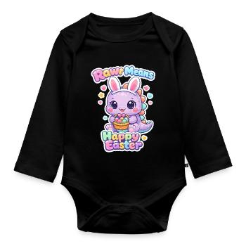 Rawr Dino Bunny Spring Summer Easter Garden - Organic Longsleeve Baby Bodysuit - black - Front