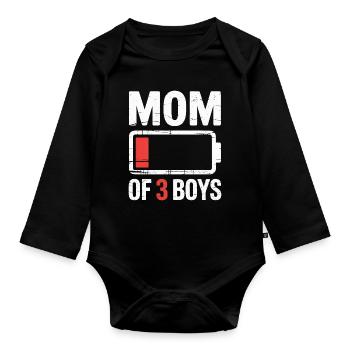 Maman de 3 garçons Batterie faible - Body Bébé bio manches longues - noir - Devant