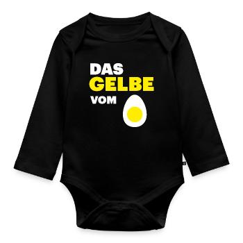 Hühner Fans -  Hahn - Gockel - Eigelb - Baby Bio-Langarm-Body - Schwarz - Vorne