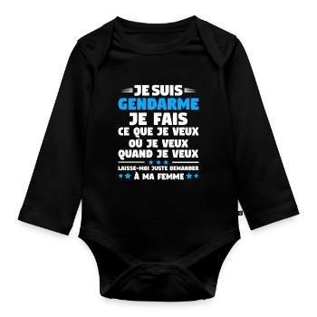 Humor Gendarme Couple Husband Gendarmerie - Organic Longsleeve Baby Bodysuit - black - Front