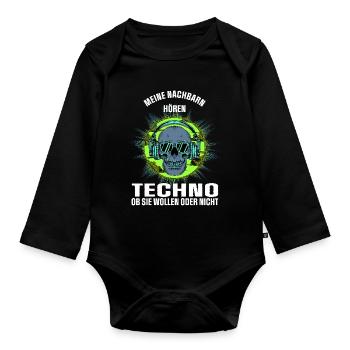Mes voisins écoutent de la techno - Body Bébé bio manches longues - noir - Devant