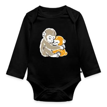 Monkey Hug Duo Illustration - Body Bébé bio manches longues - noir - Devant