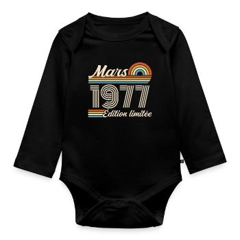 49th Birthday Gift - Born in March 1977 - Organic Longsleeve Baby Bodysuit - black - Front