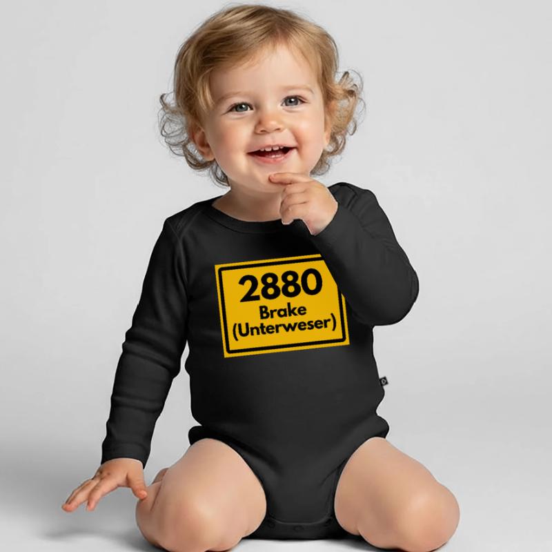 OLD POSTCODE ZIP CODE RETRO 2880 BRAKE UNTERWESER! Organic Longsleeve Baby Bodysuit