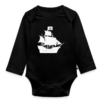 Pirate Ship Silhouette - Organic Longsleeve Baby Bodysuit - black - Front
