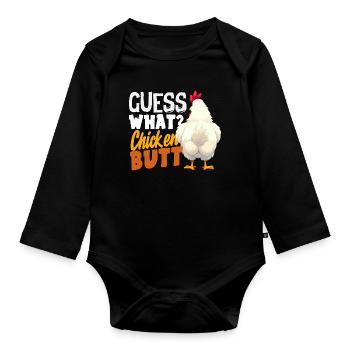 Rate mal Hühnerpopo Lustiger Witz - Baby Bio-Langarm-Body - Schwarz - Vorne