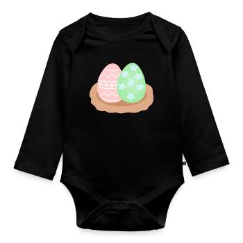 Pastel Easter Egg Duo in Nest - Organic Longsleeve Baby Bodysuit - black - Front