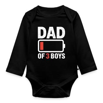 Vater von 3 Jungs Battery Tee - Baby Bio-Langarm-Body - Schwarz - Vorne
