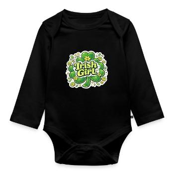 Irish Girl Shamrock Sticker Design - Organic Longsleeve Baby Bodysuit - black - Front