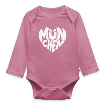 Munich Heart Logo Typography - Organic Longsleeve Baby Bodysuit - mauve - Front