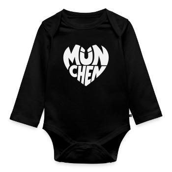 Typographie du logo du cœur de Munich - Body Bébé bio manches longues - noir - Devant