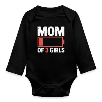 Mom of 3 Girls Battery Logo - Organic Longsleeve Baby Bodysuit - black - Front