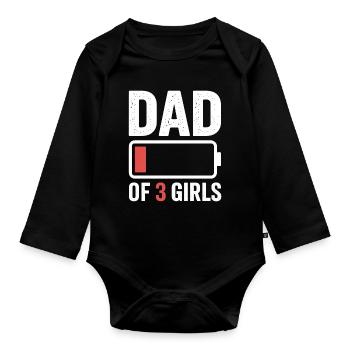 T-shirt Icône de la batterie Papa de trois filles - Body Bébé bio manches longues - noir - Devant