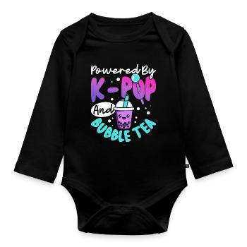 Powered by K-pop Bubble Tea - Organic Longsleeve Baby Bodysuit - black - Front