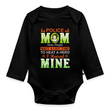 Polizist, Mama, ich habe meinen Helden großgezogen, Muttertagsgeschenk. - Baby Bio-Langarm-Body - Schwarz - Vorne