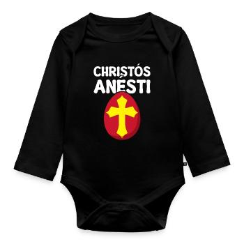 Christos Anesti Griechisches Osterei - Baby Bio-Langarm-Body - Schwarz - Vorne