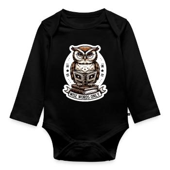 Wise owl reading book - Organic Longsleeve Baby Bodysuit - black - Front