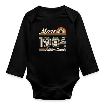 42. Geburtstagsgeschenk – Geboren im März 1984 - Baby Bio-Langarm-Body - Schwarz - Vorne