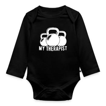 My Therapist Kettlebell Fun GYM Fitness - Organic Longsleeve Baby Bodysuit - black - Front