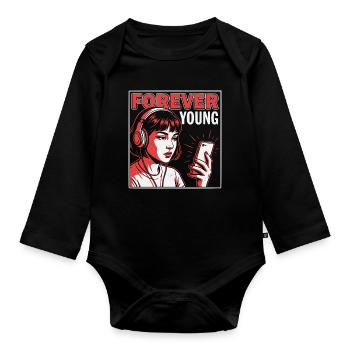 Forever Young, Lustiges Millennials Fun Shirt, Bag - Baby Bio-Langarm-Body - Schwarz - Vorne