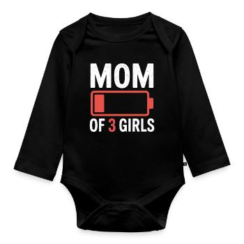 Mom of 3 Girls Battery Logo - Organic Longsleeve Baby Bodysuit - black - Front