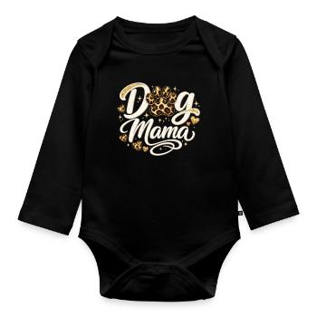 Dog Mama Golden Leopard Pattern Shirt - Organic Longsleeve Baby Bodysuit - black - Front