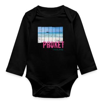 Phuket en Thaïlande Souvenir vintage de vacances à la plage - Body Bébé bio manches longues - noir - Devant