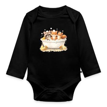 Illustration de la baignée d’animaux de la forêt mignons - Body Bébé bio manches longues - noir - Devant