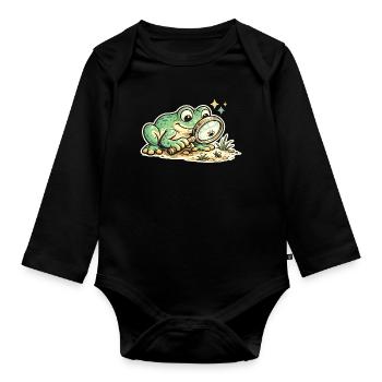 Frog detective in search of clues - Organic Longsleeve Baby Bodysuit - black - Front