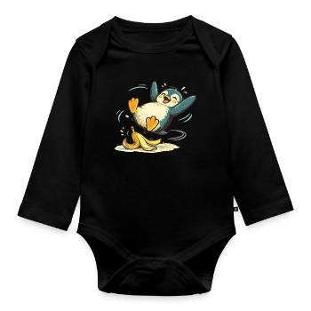 Penguin Jumping Banana - Organic Longsleeve Baby Bodysuit - black - Front