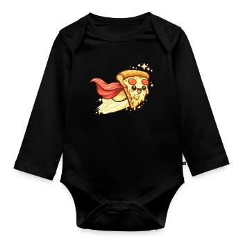 Pizzaheld mit Cape - Baby Bio-Langarm-Body - Schwarz - Vorne